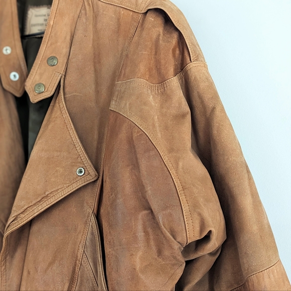 Vintage Natural Leather Bomber Aviation Motorcycle Jacket Tan Brown Size… - Picture 7 of 14